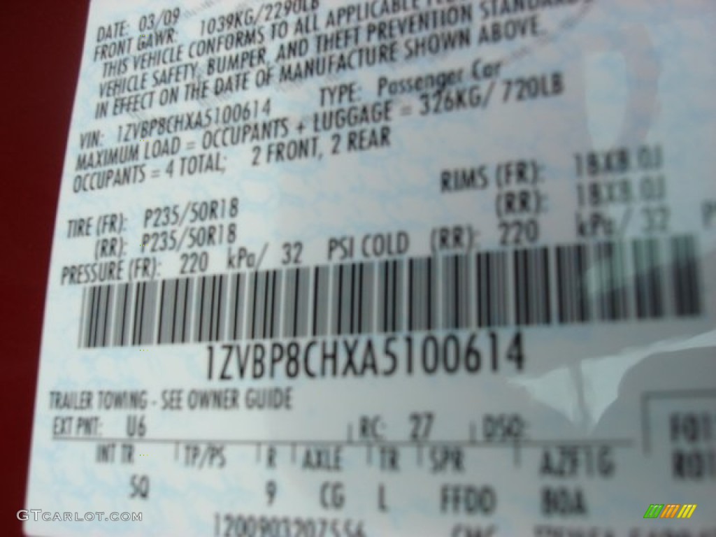 2010 Mustang Color Code U6 for Red Candy Metallic Photo #53745723