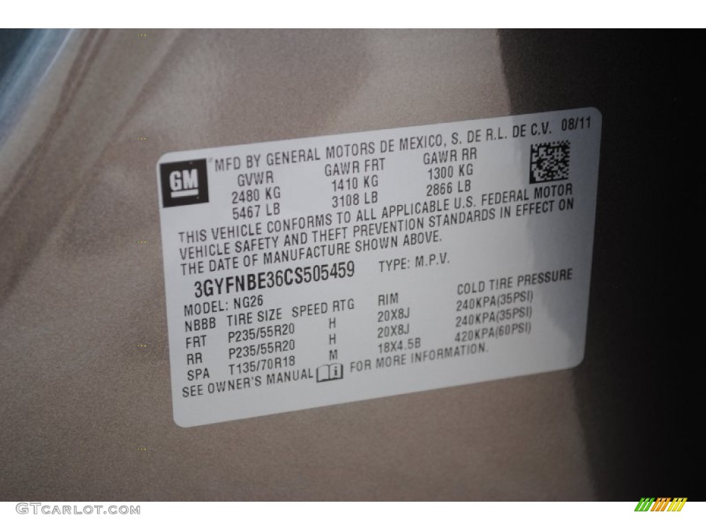 2012 Cadillac SRX Performance Info Tag Photo #53748787