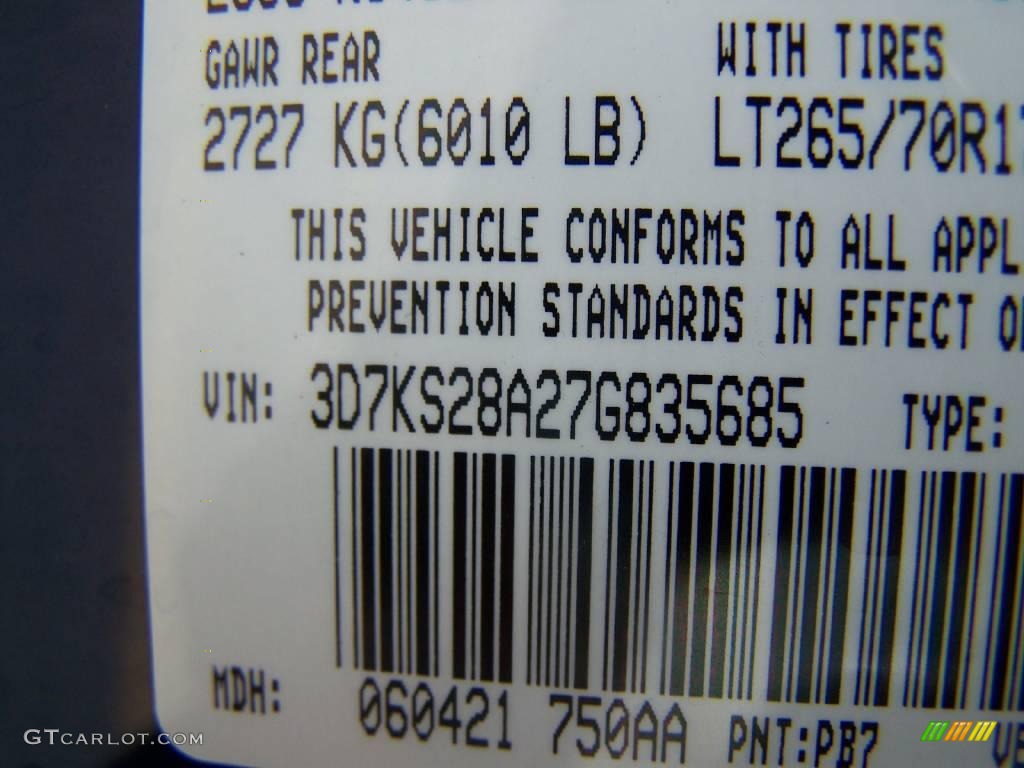 2007 Ram 2500 Color Code PB7 for Patriot Blue Pearl Photo #5376421