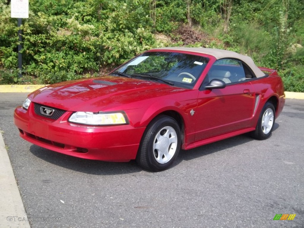 1999 Mustang V6 Convertible - Laser Red Metallic / Medium Parchment photo #1