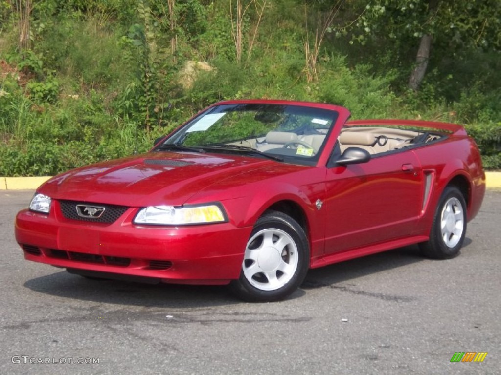 1999 Mustang V6 Convertible - Laser Red Metallic / Medium Parchment photo #23