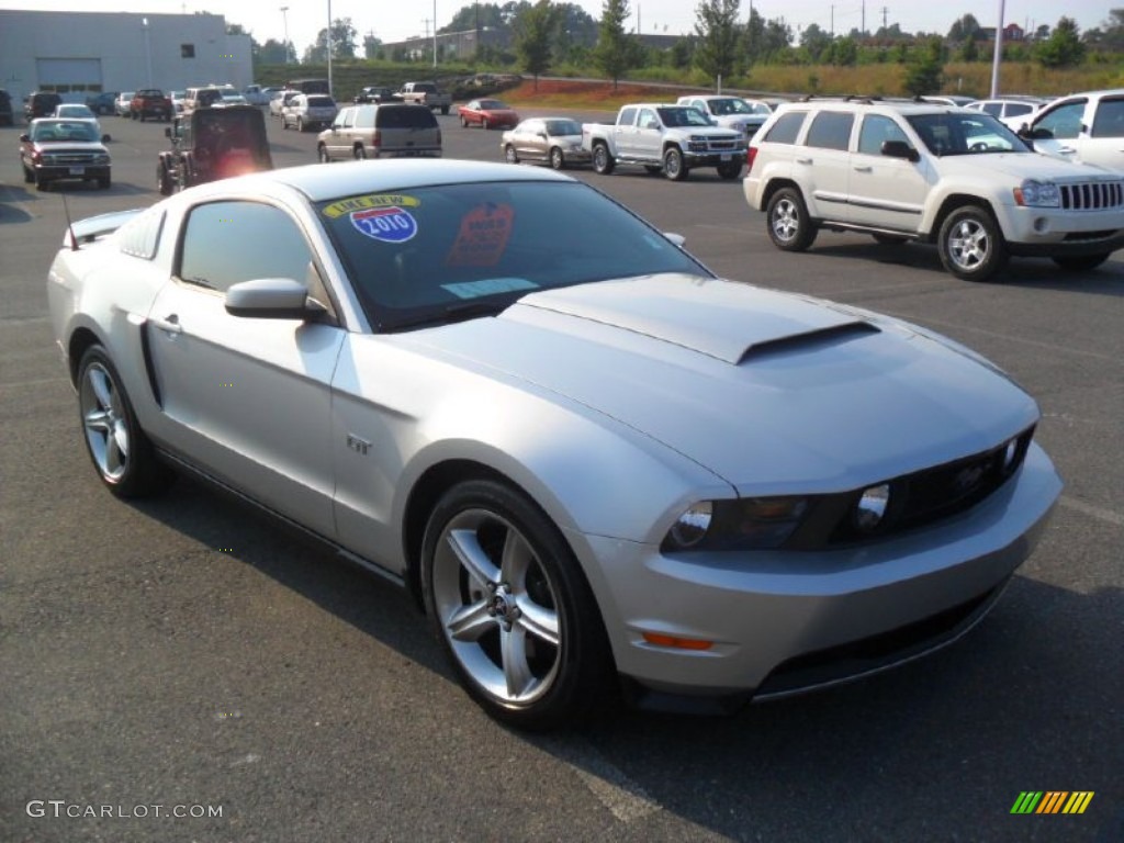 2010 Mustang GT Premium Coupe - Brilliant Silver Metallic / Charcoal Black/Grabber Blue photo #6
