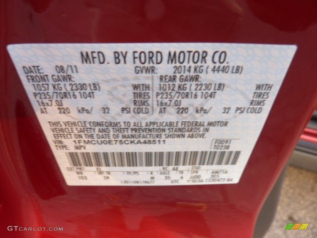 2012 Escape Color Code FL for Toreador Red Metallic Photo #53774824