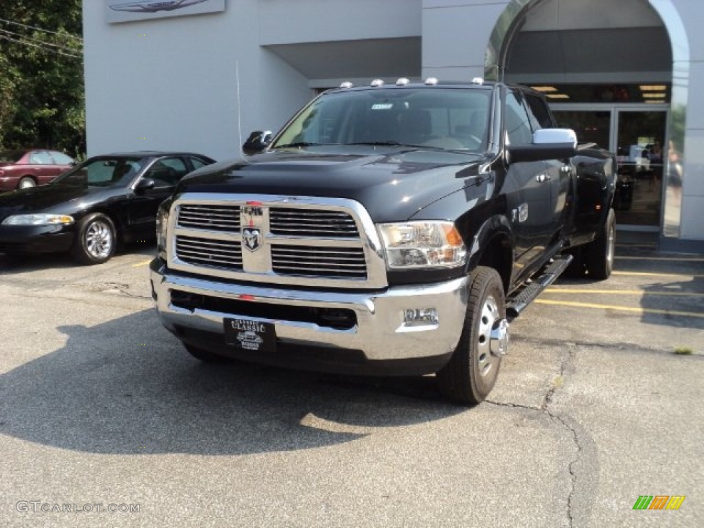 2012 Ram 3500 HD Laramie Longhorn Crew Cab 4x4 Dually - Black / Light Pebble Beige/Bark Brown photo #1