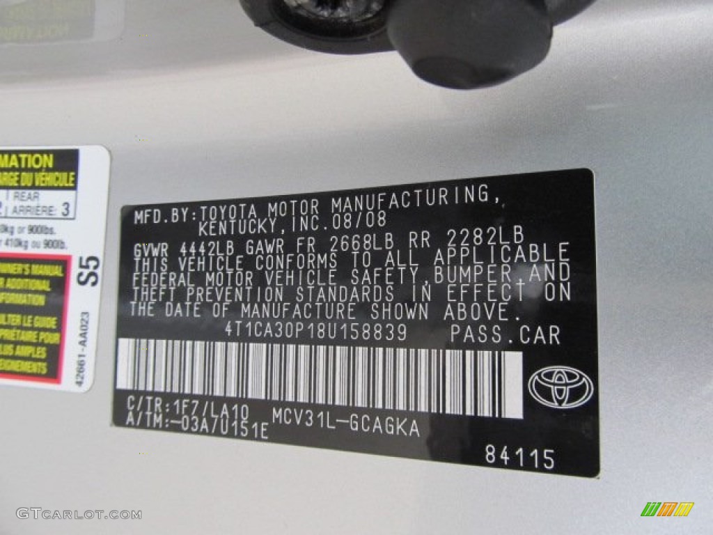 2008 Solara Color Code 1F7 for Classic Silver Metallic Photo #53788597