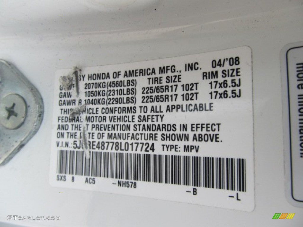 2008 CR-V EX-L 4WD - Taffeta White / Gray photo #19