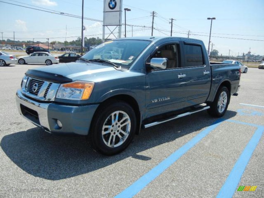 2010 Titan LE Crew Cab - Blue Steel Metallic / Almond photo #9