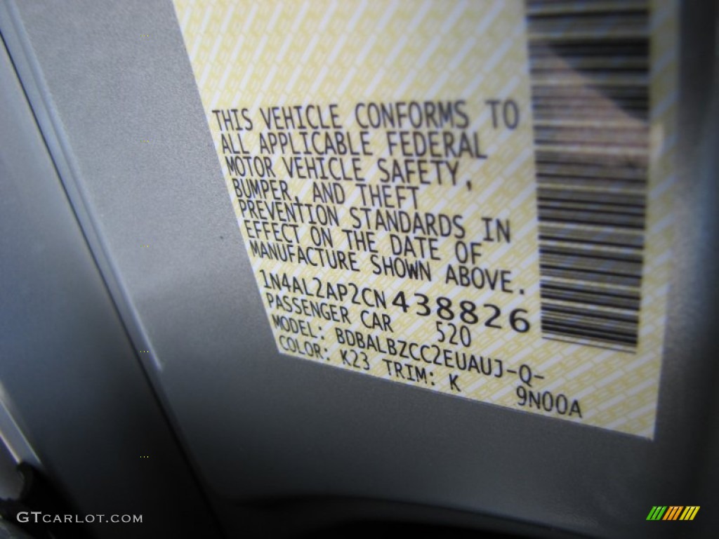 2012 Altima Color Code K23 for Brilliant Silver Photo #53804194