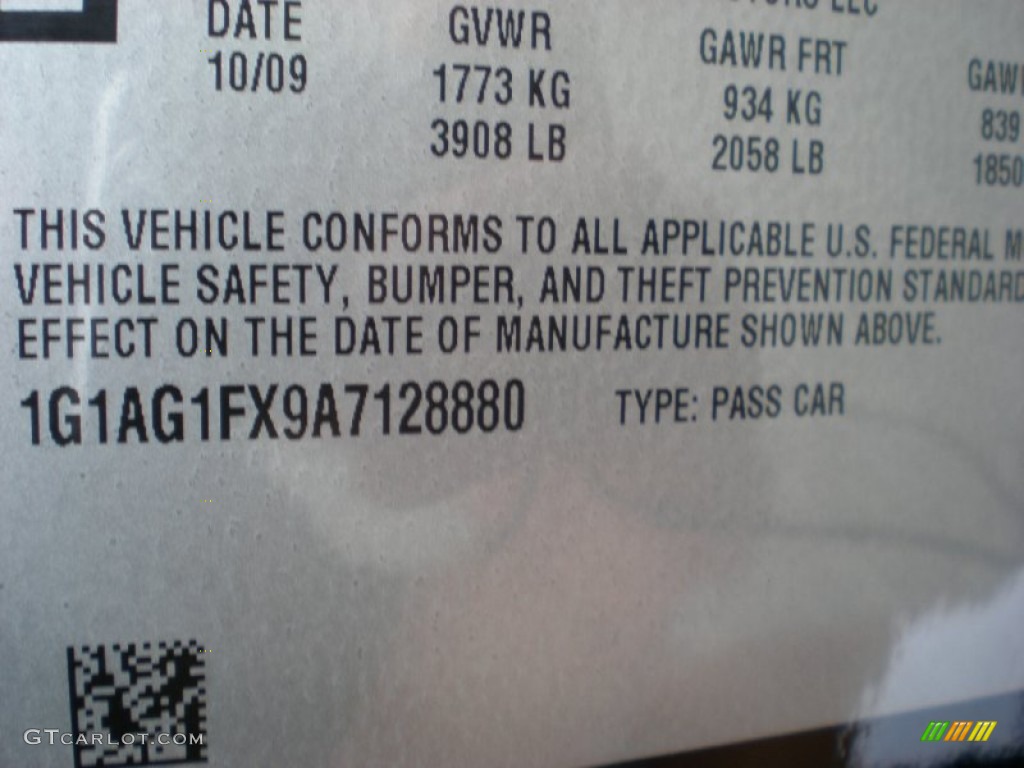 2010 Chevrolet Cobalt SS Coupe Info Tag Photo #53807581