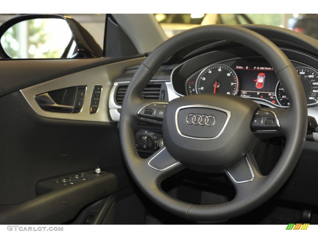 2012 Audi A7 3.0T quattro Premium Plus Black Steering Wheel Photo #53812690