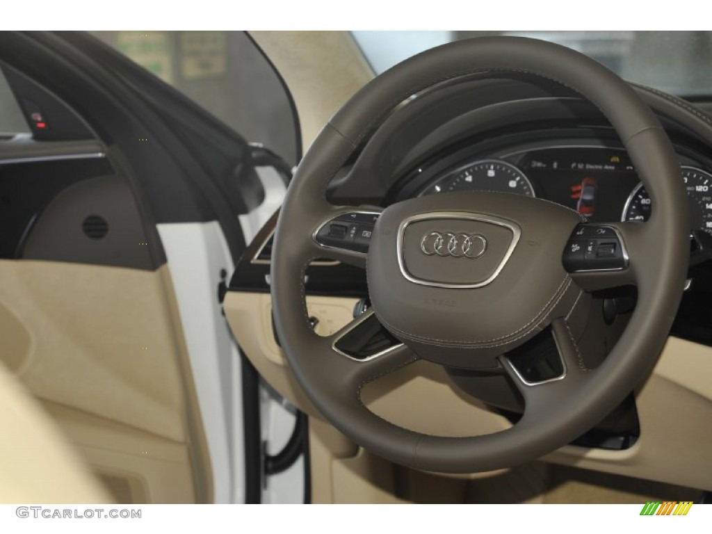 2012 Audi A8 L 4.2 quattro Velvet Beige Steering Wheel Photo #53813023