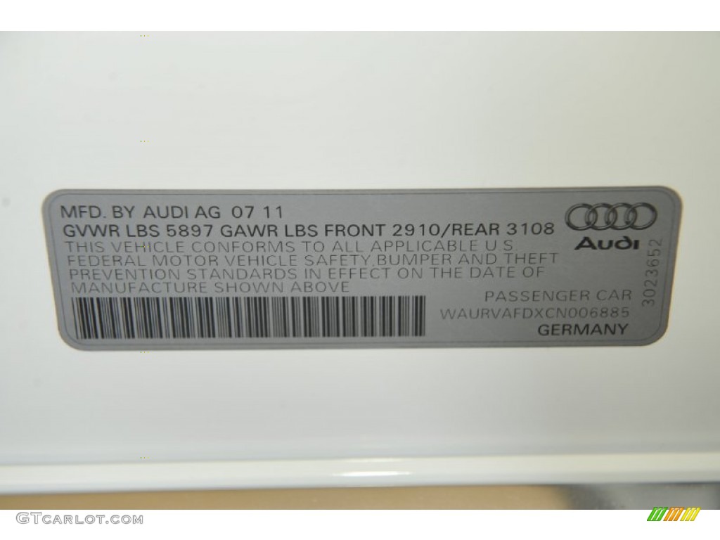 2012 Audi A8 L 4.2 quattro Info Tag Photo #53813128