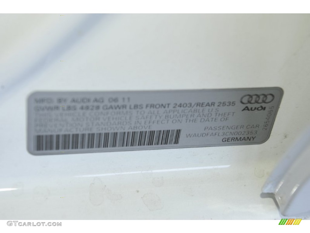 2012 Audi A4 2.0T quattro Sedan Info Tag Photo #53814493