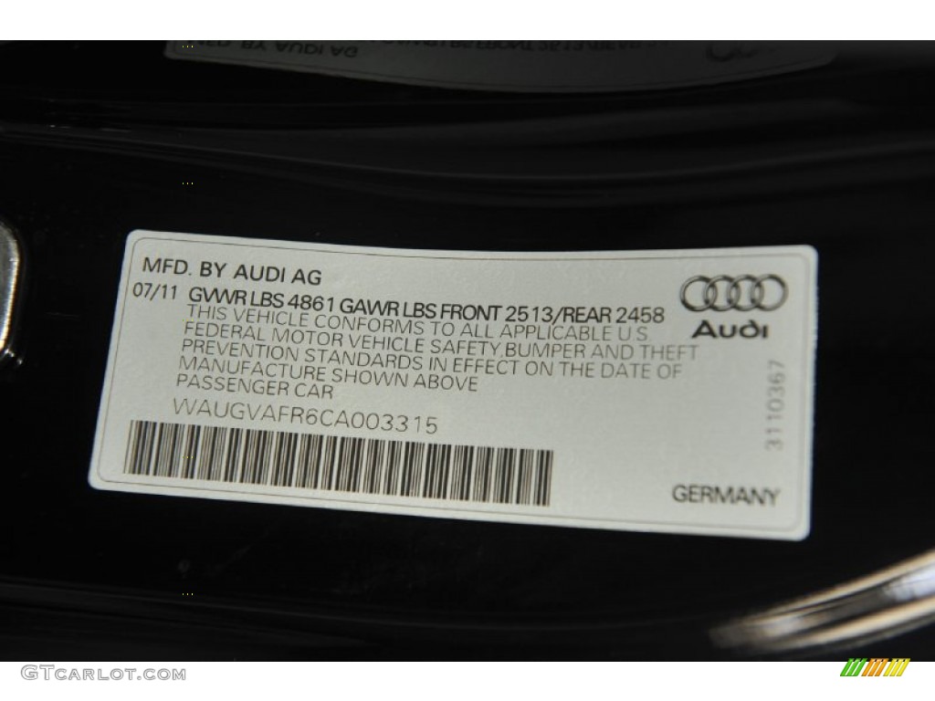 2012 Audi S5 4.2 FSI quattro Coupe Info Tag Photo #53815905