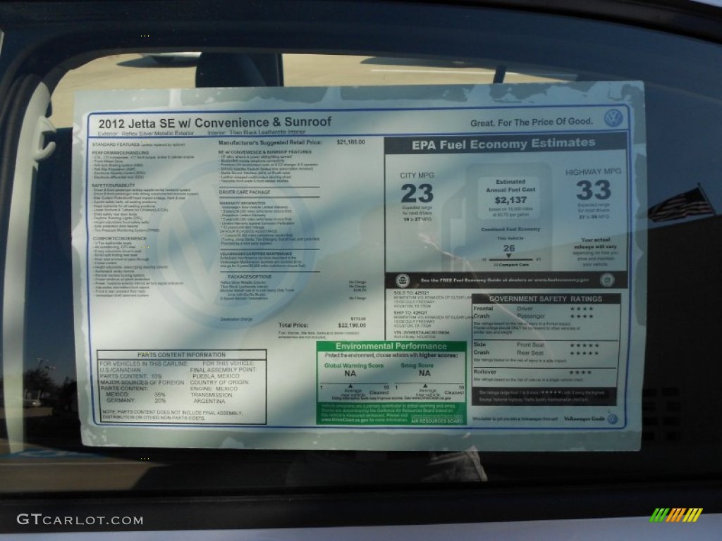 2012 Volkswagen Jetta SE Sedan Window Sticker Photo #53817959