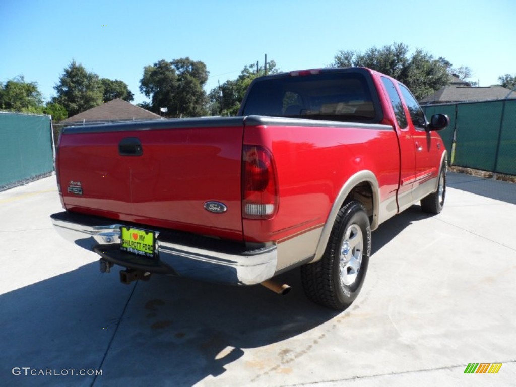 1999 F150 Lariat Extended Cab - Bright Red / Medium Prairie Tan photo #3