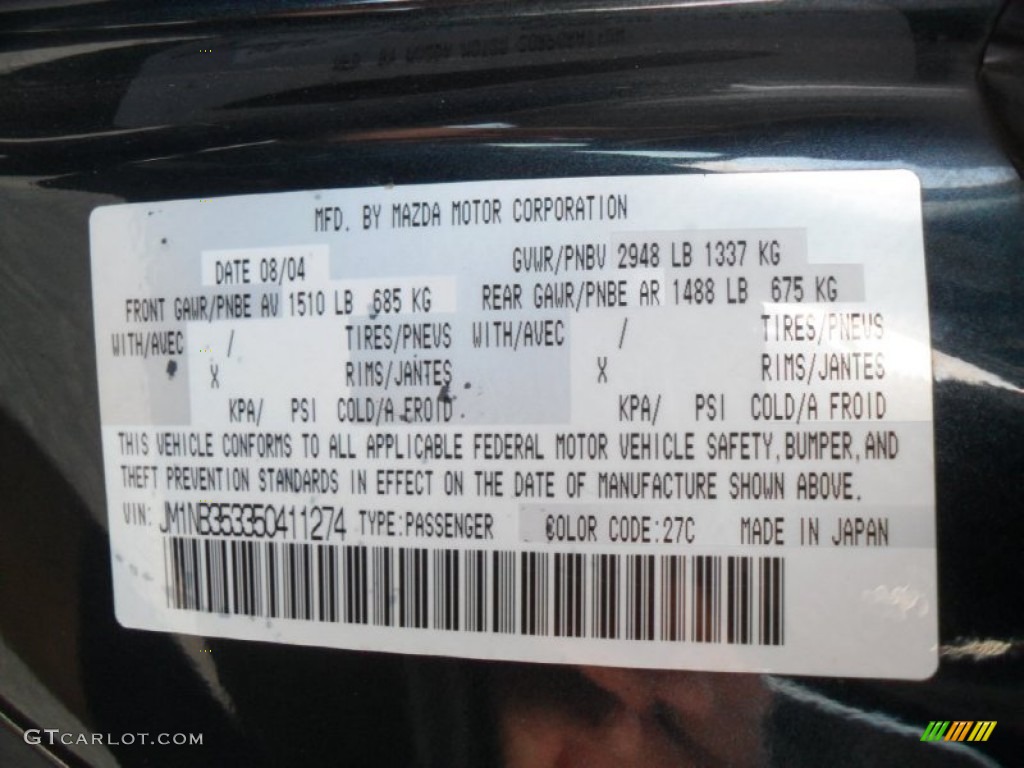 2005 Mazda MX-5 Miata Roadster Color Code Photos