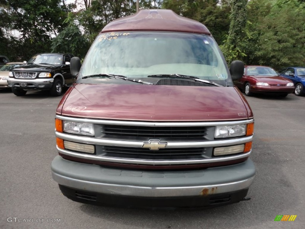 Dark Carmine Red Metallic 1999 Chevrolet Express 1500 Passenger Conversion Van Exterior Photo #53851074