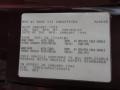 1999 Chevrolet Express 1500 Passenger Conversion Van Info Tag