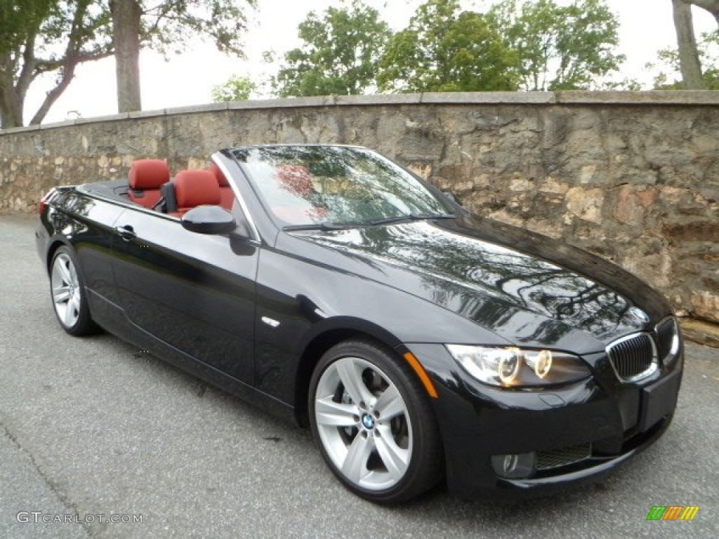 2009 3 Series 335i Convertible - Black Sapphire Metallic / Coral Red/Black Dakota Leather photo #1