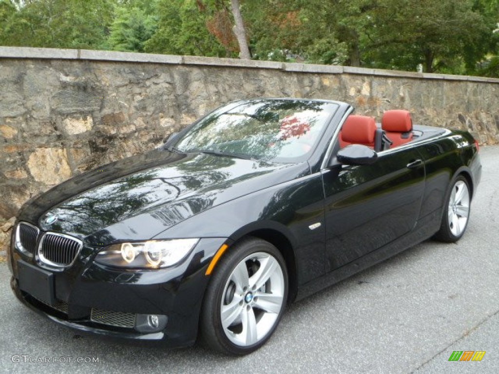 2009 3 Series 335i Convertible - Black Sapphire Metallic / Coral Red/Black Dakota Leather photo #3