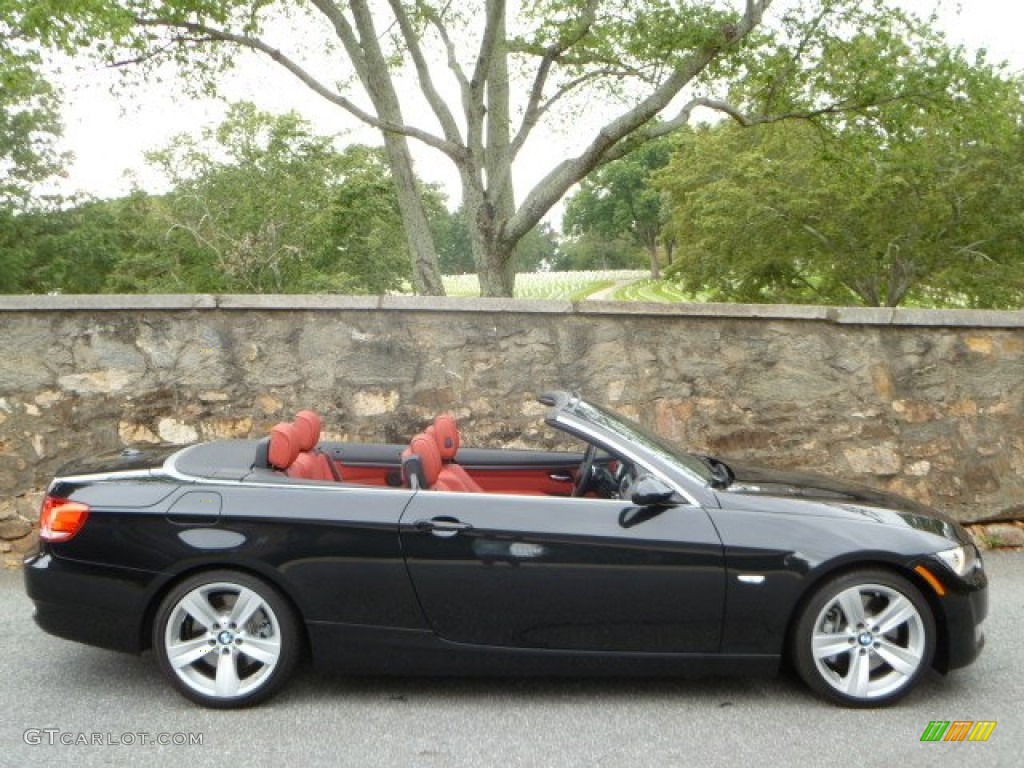 2009 3 Series 335i Convertible - Black Sapphire Metallic / Coral Red/Black Dakota Leather photo #18