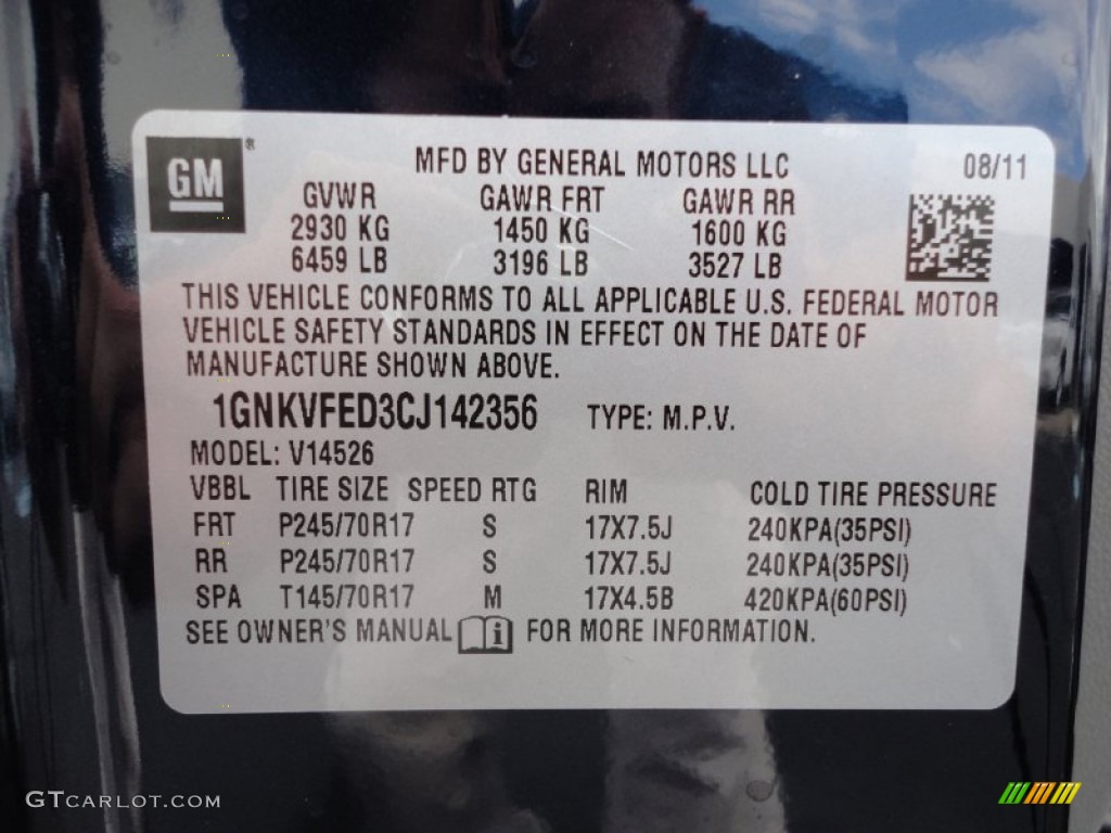 2012 Chevrolet Traverse LS AWD Info Tag Photos