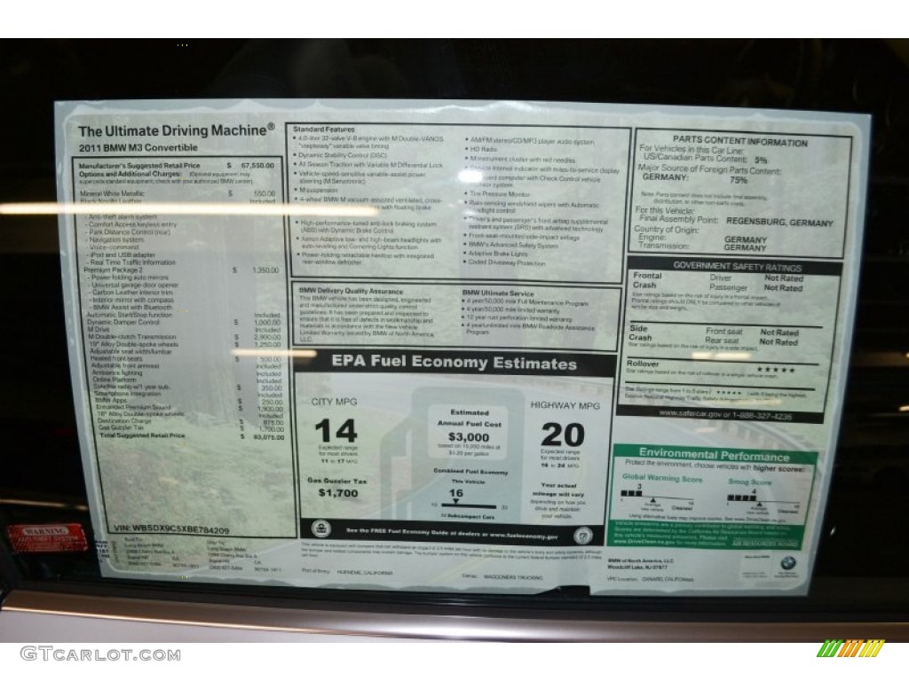 2011 BMW M3 Convertible Window Sticker Photos