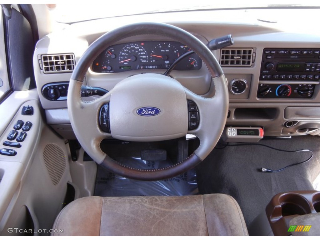 2003 Ford F350 Super Duty King Ranch Crew Cab Dually Castano Brown Steering Wheel Photo #53861335