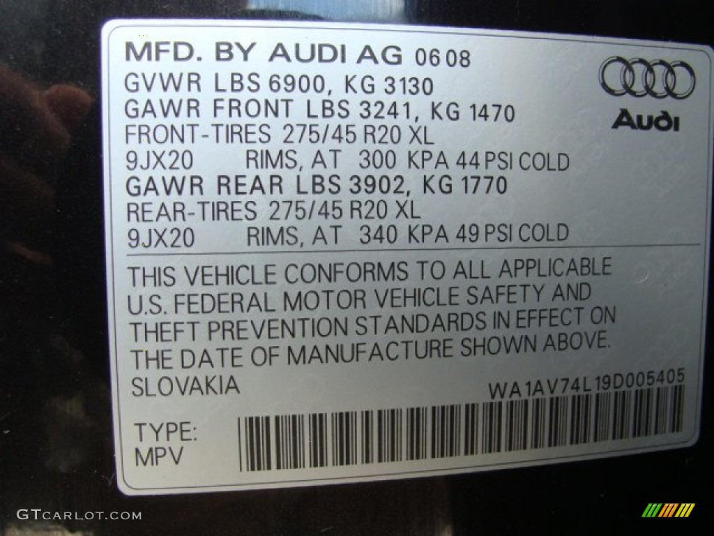 2009 Audi Q7 4.2 Prestige quattro Info Tag Photos