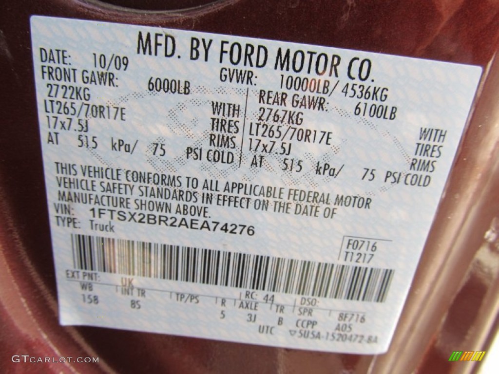 2010 F250 Super Duty Color Code UK for Royal Red Metallic Photo #53865493