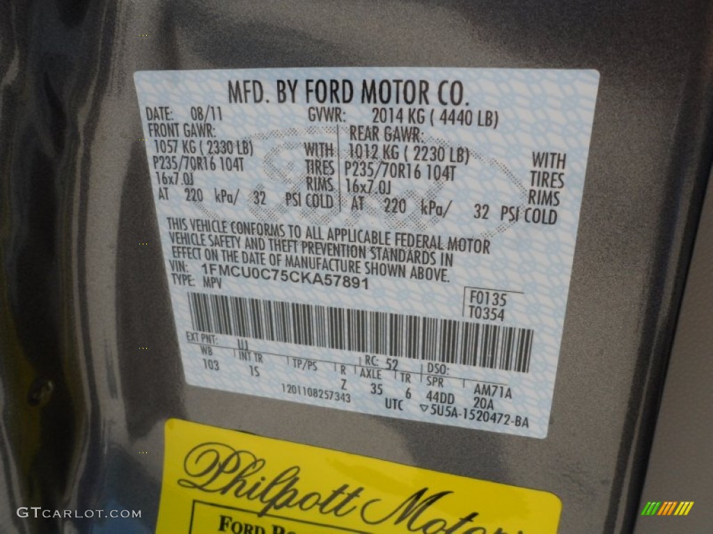 2012 Escape Color Code UJ for Sterling Gray Metallic Photo #53874137