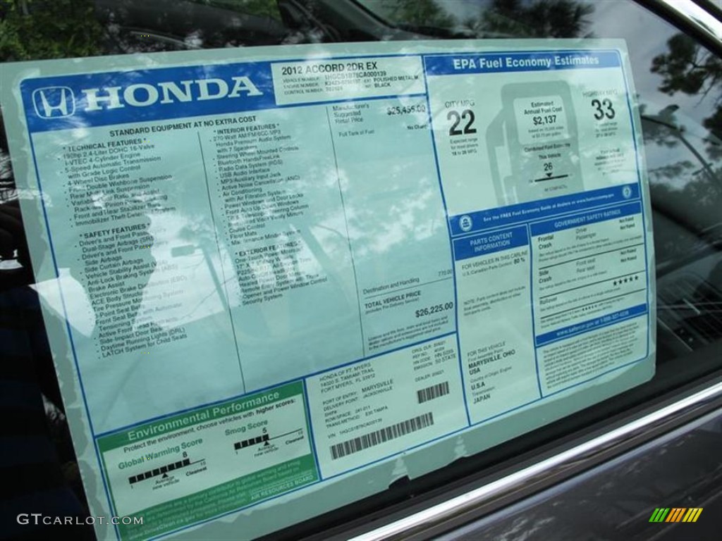 2012 Honda Accord EX Coupe Window Sticker Photo #53882297