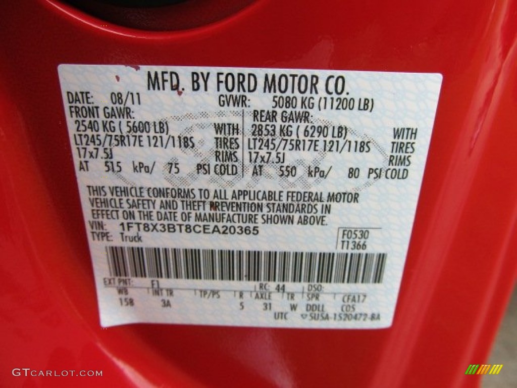 2012 F350 Super Duty Color Code F1 for Vermillion Red Photo #53890793