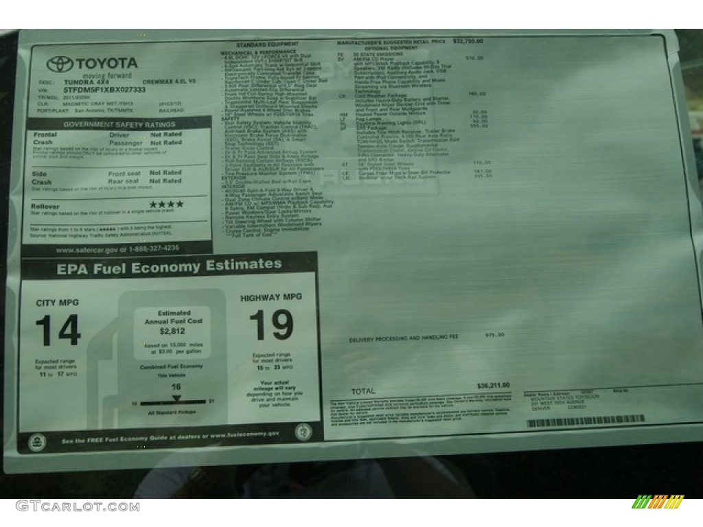 2011 Toyota Tundra SR5 CrewMax 4x4 Window Sticker Photos