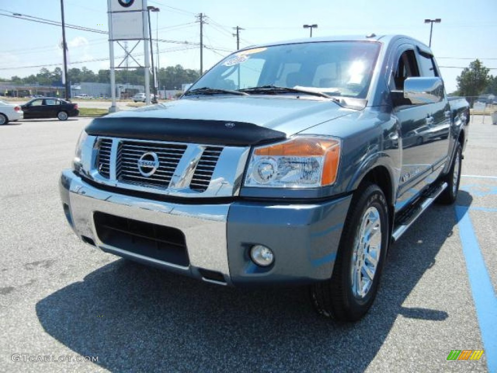 2010 Titan LE Crew Cab - Blue Steel Metallic / Almond photo #21