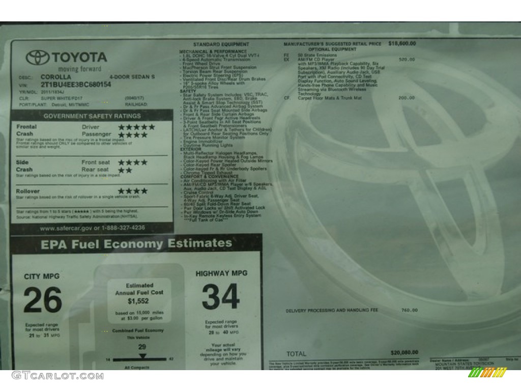 2011 Corolla S - Super White / Dark Charcoal photo #13