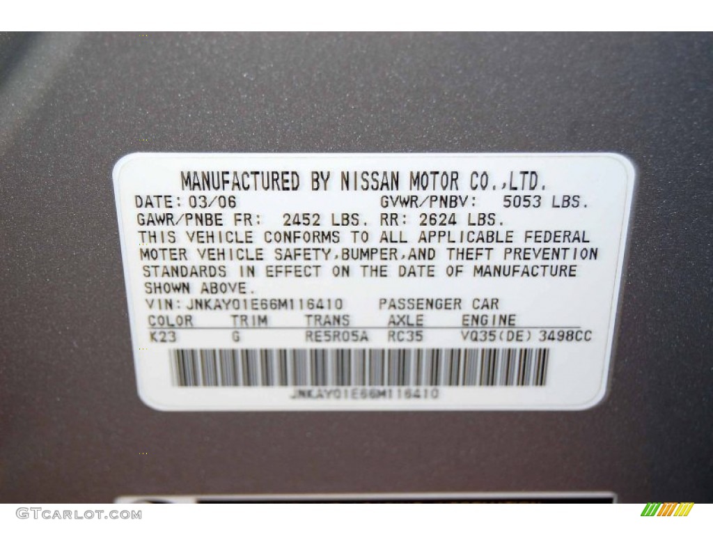 2006 Infiniti M 35 Sedan Color Code Photos