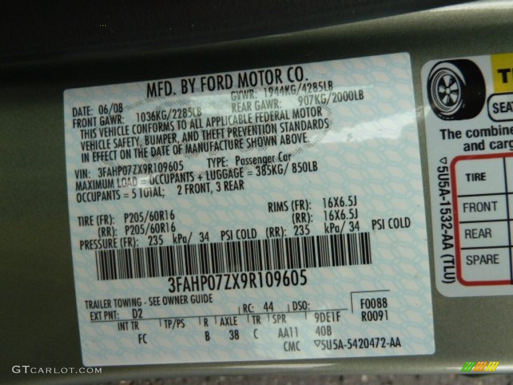 2009 Fusion Color Code D2 for Moss Green Metallic Photo #53902640