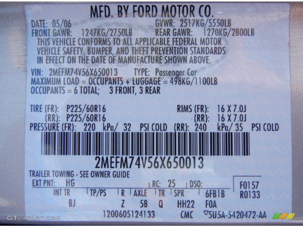 2006 Grand Marquis Color Code HG for Smokestone Metallic Photo #53903624