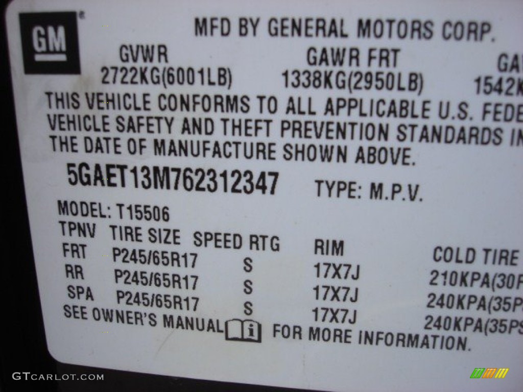 2006 Buick Rainier CXL AWD Info Tag Photo #53911528