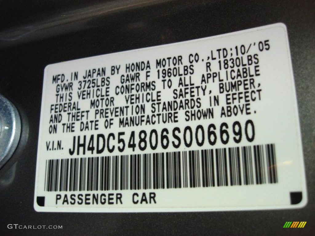 2006 Acura RSX Sports Coupe Info Tag Photo #53912143