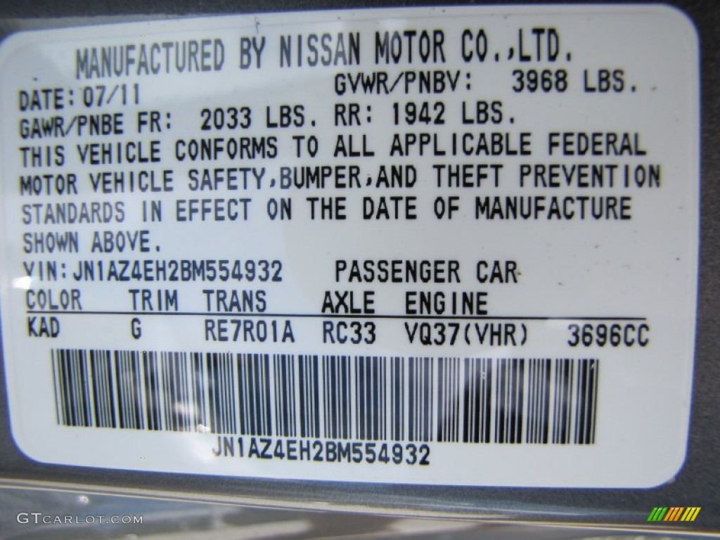 2011 370Z Color Code KAD for Gun Metallic Photo #53919988