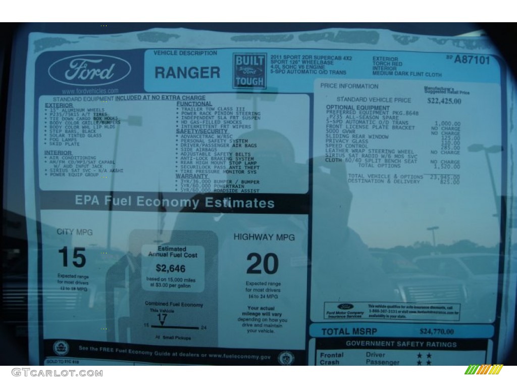 2011 Ford Ranger Sport SuperCab Window Sticker Photo #53921086