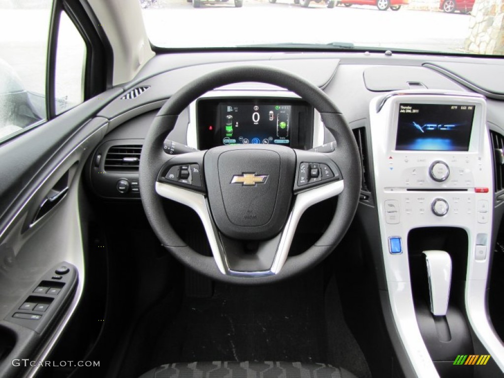 2012 Chevrolet Volt Hatchback Jet Black/Ceramic White Accents Steering Wheel Photo #53922799