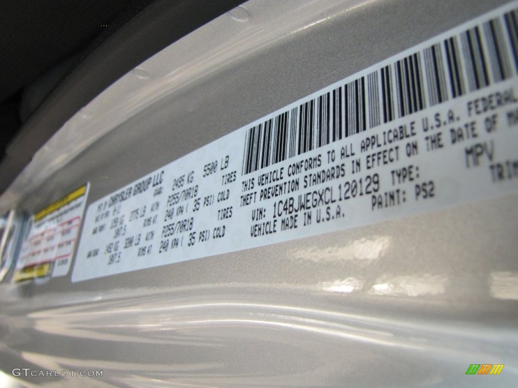 2012 Wrangler Unlimited Color Code PS2 for Bright Silver Metallic Photo #53925196