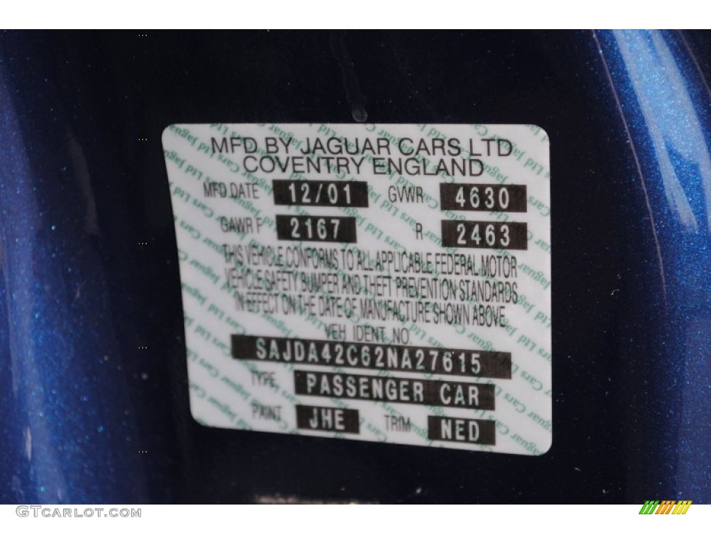 2002 XK Color Code JHE for Sapphire Blue Metallic Photo #53945507