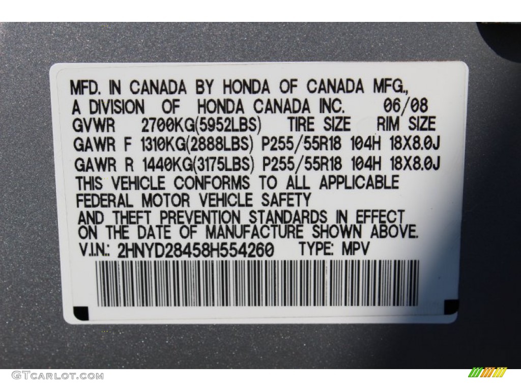 2008 Acura MDX Technology Info Tag Photo #53950025