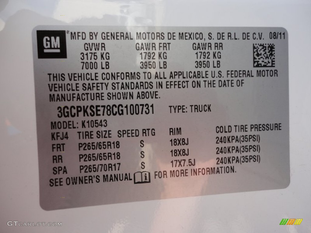 2012 Chevrolet Silverado 1500 LT Crew Cab 4x4 Info Tag Photo #53951339