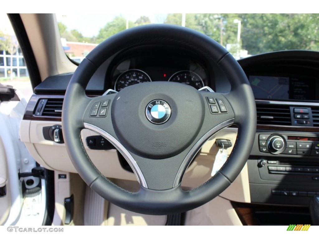2011 BMW 3 Series 335i Coupe Cream Beige Steering Wheel Photo #53951906